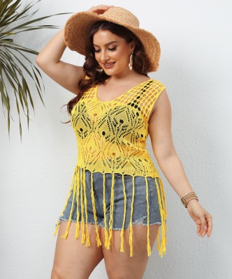 Top femme ajouré transparent frange patchwork polyester