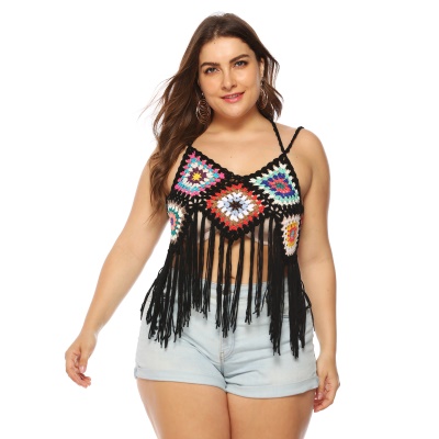 Tops femme franges patchwork bretelles sangles