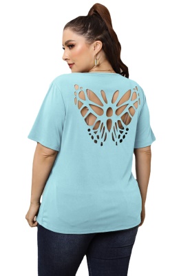 Top dame papillon creux brûlé fleuri dos droit en tissu