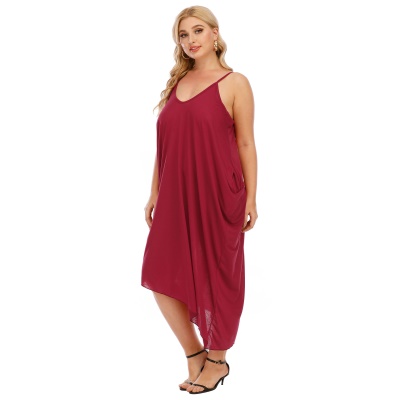 Robe double poche pour femme col en V avec bretelles