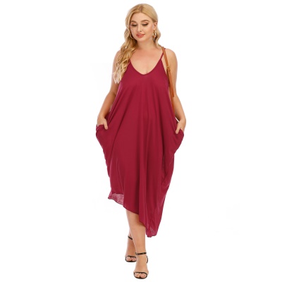Robe double poche pour femme col en V avec bretelles