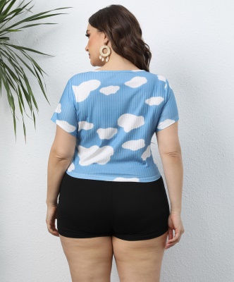 T shirt femme avec nuage blanc imprimé