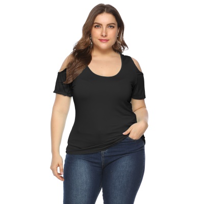 Top femme grande taille col rond épaules nues
