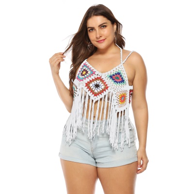 Tops femme franges patchwork bretelles sangles