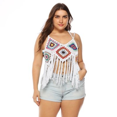 Tops femme franges patchwork bretelles sangles