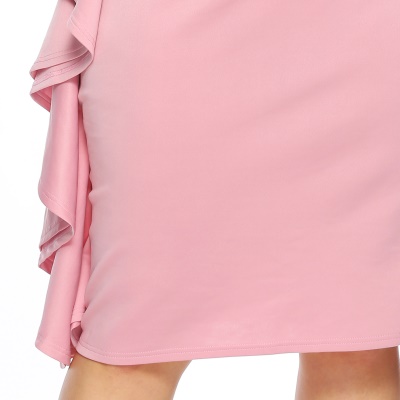 Robe femme col roulé patchwork volants rose