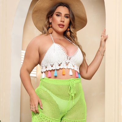haut coloré franges patchwork main pure crochet creux fil