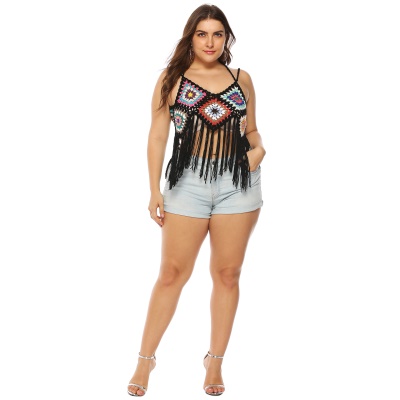 Tops femme franges patchwork bretelles sangles