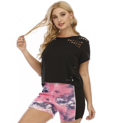 Top femme creux brûlé en tissu droit noir