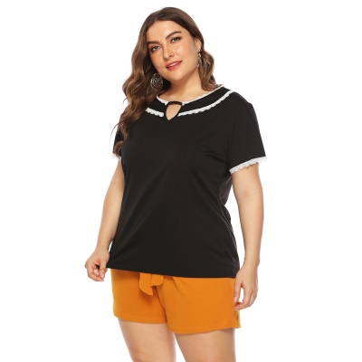 Top femme large grande taille dentelle col rond