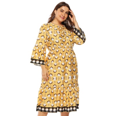 Robe femme imprimé végétal manches évasées avec volants