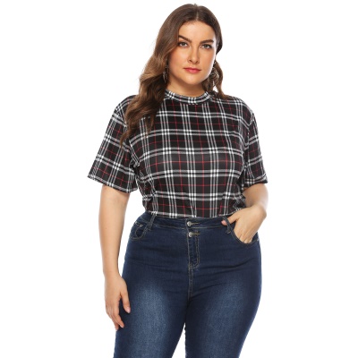 Top femme grande taille imprimé à carreaux demi-col haut
