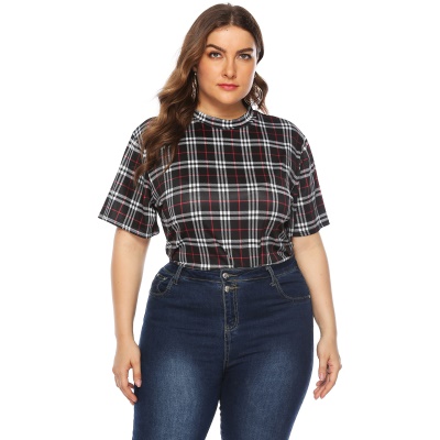 Top femme grande taille imprimé à carreaux demi-col haut