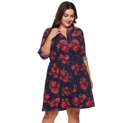 Robe zippée grande taille manches sept points