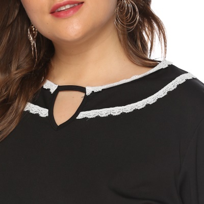 Top femme large grande taille dentelle col rond