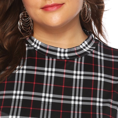 Top femme grande taille imprimé à carreaux demi-col haut