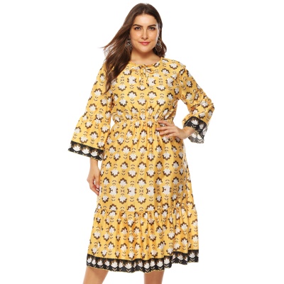 Robe femme imprimé végétal manches évasées avec volants