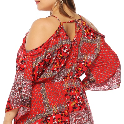 Robe longue avec bretelles sans épaules et manches évasées