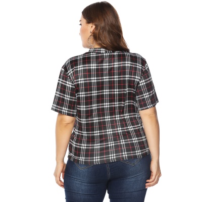 Top femme grande taille imprimé à carreaux demi-col haut