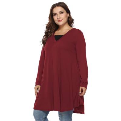 Robe femme col V type coton mélangé couleur unie