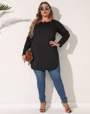 Haut femme brûlé fleur creux fendue col ondulé