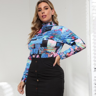 Top femme demi-col roulé imprimé en soie