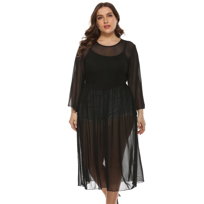 Robe femme filé filet transparent manches évasées noir