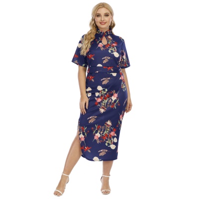 Ensemble de deux pièces Cheongsam à manches courtes fendues