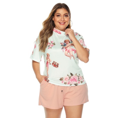 Top femme imprimé demi-col roulé manches courtes