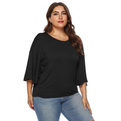 Top femme manches cinq points grande taille col rond