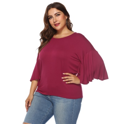 Top femme manches cinq points grande taille col rond