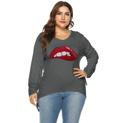 Top femme col V paillettes broderie manches réglables