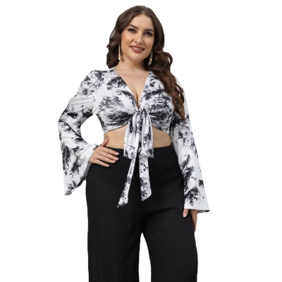 Top femme tie-dye imprimé bandoulière manches cornes