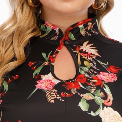 Ensemble de deux pièces Cheongsam à manches courtes fendues