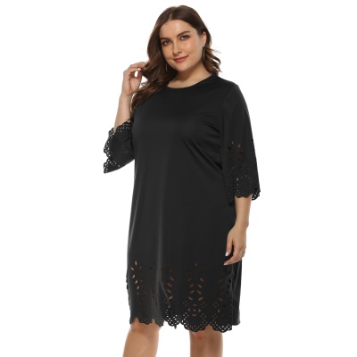 Robe femme fleur ajourée 7 points manches droites