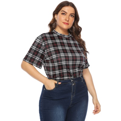 Top femme grande taille imprimé à carreaux demi-col haut