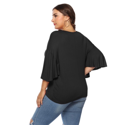 Top femme manches cinq points grande taille col rond