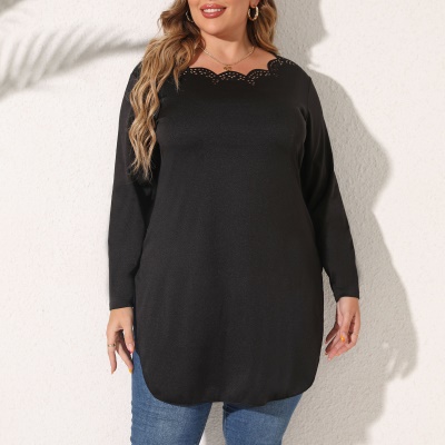 Haut femme brûlé fleur creux fendue col ondulé