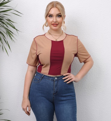 Top côtelé en patchwork bicolore pour femme
