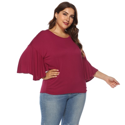 Top femme manches cinq points grande taille col rond