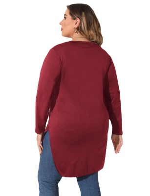 Haut femme brûlé fleur creux fendue col ondulé