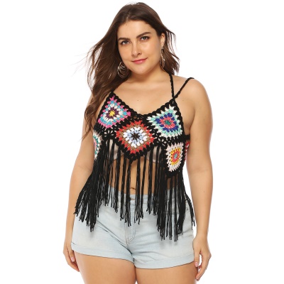 Tops femme franges patchwork bretelles sangles
