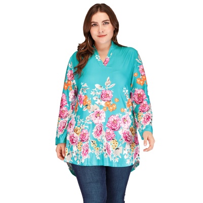 Top femme fleur de pivoine imprimé  manches longues