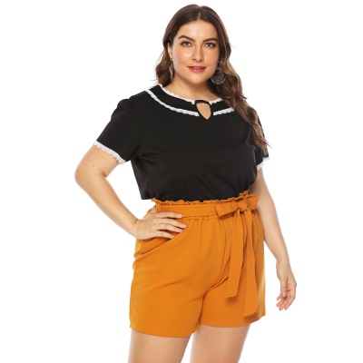 Top femme large grande taille dentelle col rond