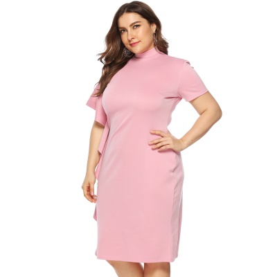 Robe femme col roulé patchwork volants rose