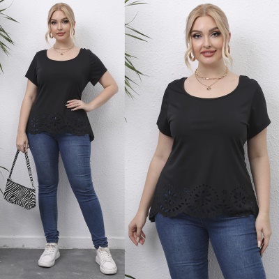 Top femme brûlée fleur creuse noir droit