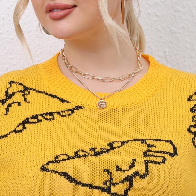 Top femme tissé imprimé dinosaure lâche