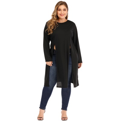 T-shirt manches longues col rond avec fentes
