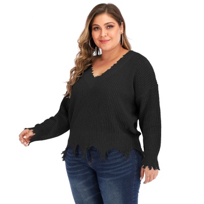 Top femme col V à longue manches patchwork bord