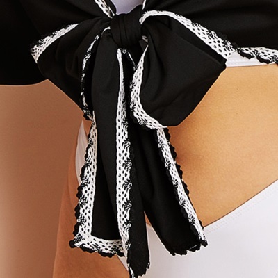 Top femme manches cornes patchwork dentelle cardigan